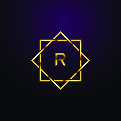 Premium luxury Vector elegant gold and  font Letter R Template for company logo with monogram element 3d Design
