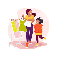 Buying kids clothes isolated cartoon vector illustration.