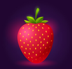 Game big Strawberries. Red berry, natural and fresh products. Juicy and sweet organic and natural products. Icon for grocery store website, poster or banner. Cartoon flat vector illustration