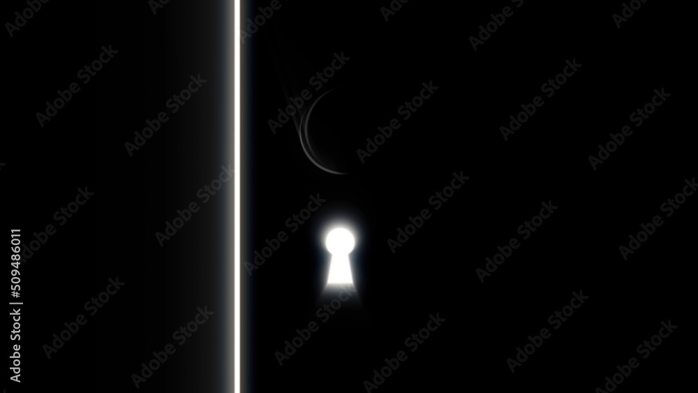Poster abstract animation of key in keyhole opening the door and bright shining light rays. animation. conc