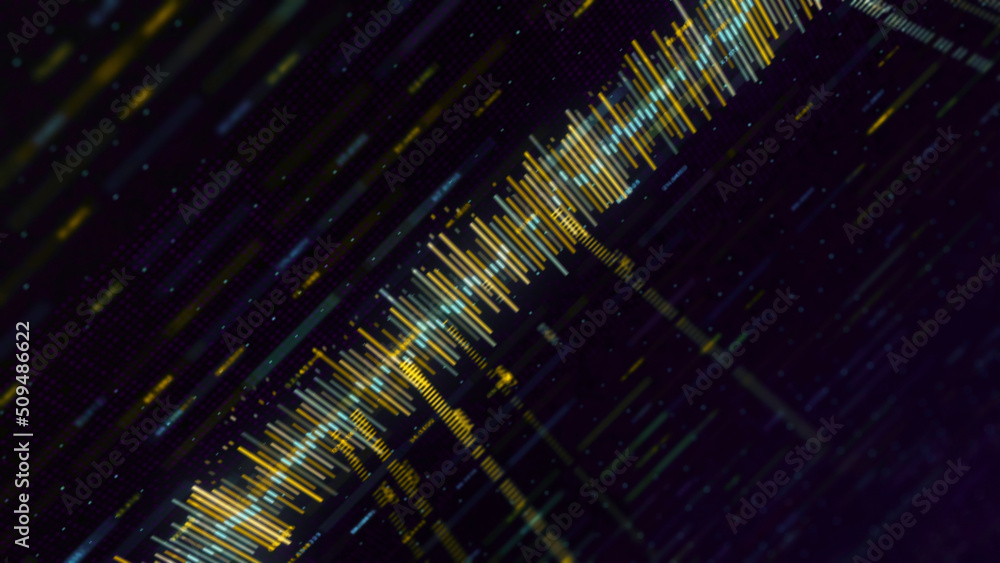Poster abstract animation of digital 3d financial chart showing the rise and falling value of the global st