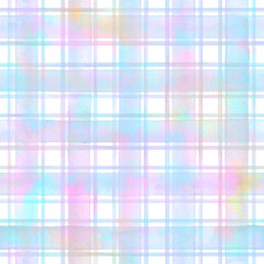 Watercolor stripe plaid seamless pattern.Rainbow color stripes on white background