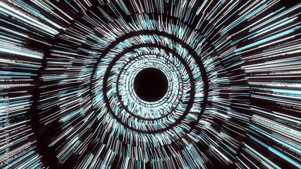 Poster abstract rotating black sphere surrounded by millions of rays. animation. motion graphics with space