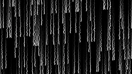 Abstract rain on black background. Animation. Beautiful wavy lines with stream flowing down on black background. Background of vertically moving wavy lines like rain - obrazy, fototapety, plakaty