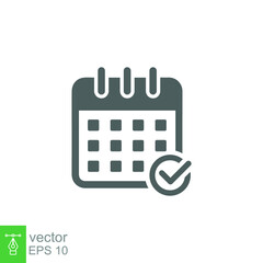 Appointment meeting icon. Calendar with checkmark, event schedule concept. Vector illustration isolated on white background. EPS 10.