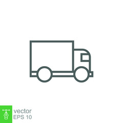 Truck icon. Simple outline style. Thin line symbol. Shipping car, delivery concept. Vector illustration isolated on white background. EPS 10.