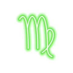 Green neon zodiac sign Virgo on white. Predictions, astrology, horoscope.