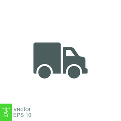 Truck icon. Simple solid style. Glyph symbol. Shipping car, delivery concept. Vector illustration isolated on white background. EPS 10.