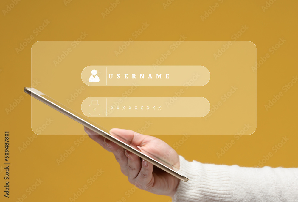 Poster cells for entering a password and an identifier for the site. the concept of data protection in the 