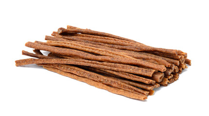 Brown sticks food for animals. Dog treat isolated on white background