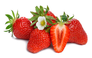 Ripe red strawberry isolated on white background, juicy and tasty berry, close up