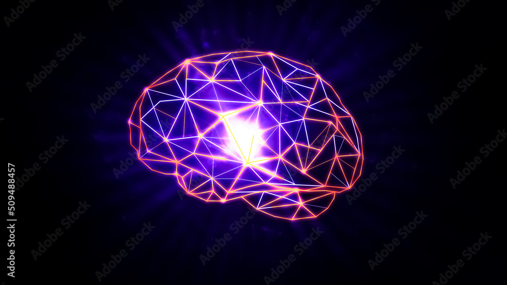 Poster brain energy concept abstract background with glowing lights inside the futuristic brain. modern art