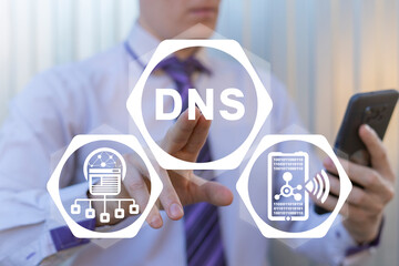 Concept of DNS Domain Name System. DNS network settings, mobile internet, communication technology.