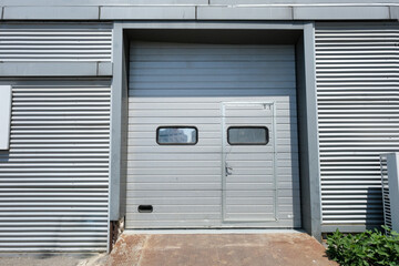 Laboratory door, close up medical clinic and industrial metal door.