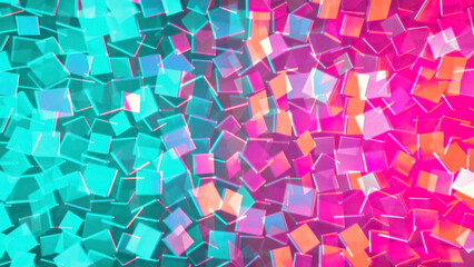 Amazing animated background of 3d multicolored glittering cubes rotating and shining in abstract space. Animation. Looped motion design background