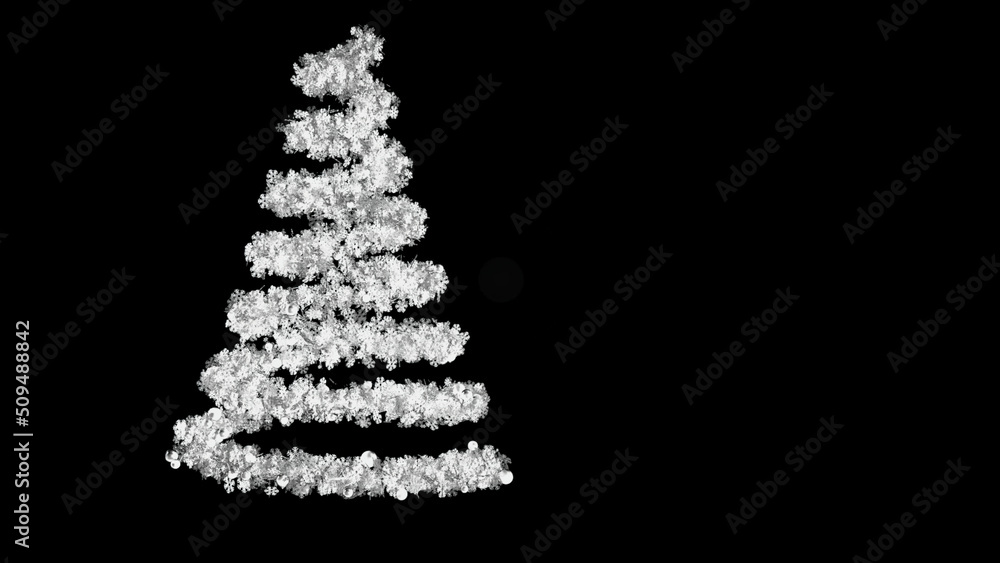 Poster abstract brilliant christmas tree consisting of white shimmering snowflakes and decorated by multico