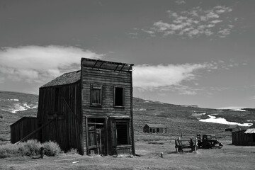 Black an white monochrome of an old building in Bodie California