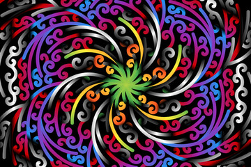 colourful caleidoscope gradient flower  art pattern of indonesian culture traditional tenun batik ethnic dayak ornament for wallpaper ads background 