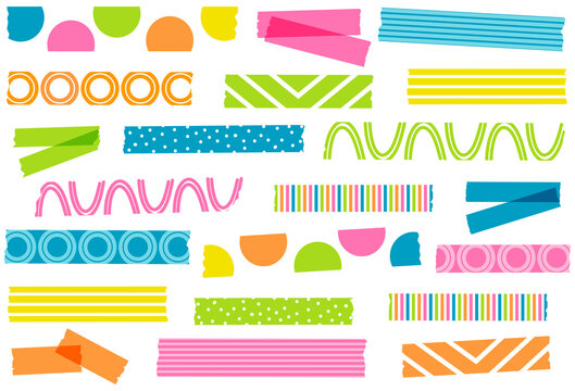 Summer fun washi tape collection. Semi-transparent masking tape or adhesive strips. EPS file has global colors for easy color changes.