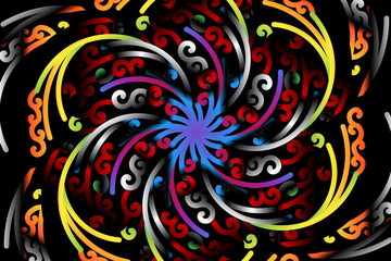 colourful caleidoscope gradient flower  art pattern of indonesian culture traditional tenun batik ethnic dayak ornament for wallpaper ads background 