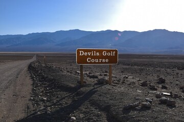 Sign for Devil's Golf Course at Death Valley National Park in California