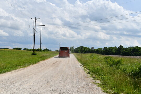 Livestock Trailer On A Gravel Road