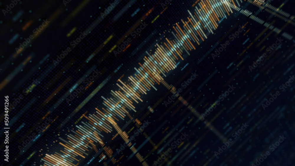 Poster abstract animation of digital 3d financial chart showing the rise and falling value of the global st