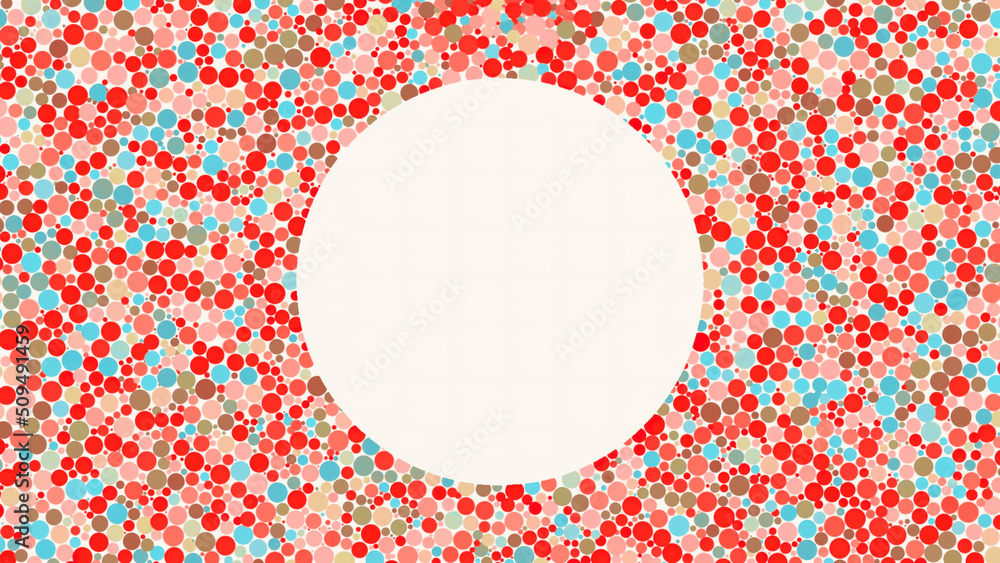Poster abstract animation of multi-colored large and small particles creating the empty circle-shaped space