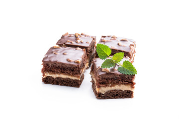 Chocolate cake slices isolated on white