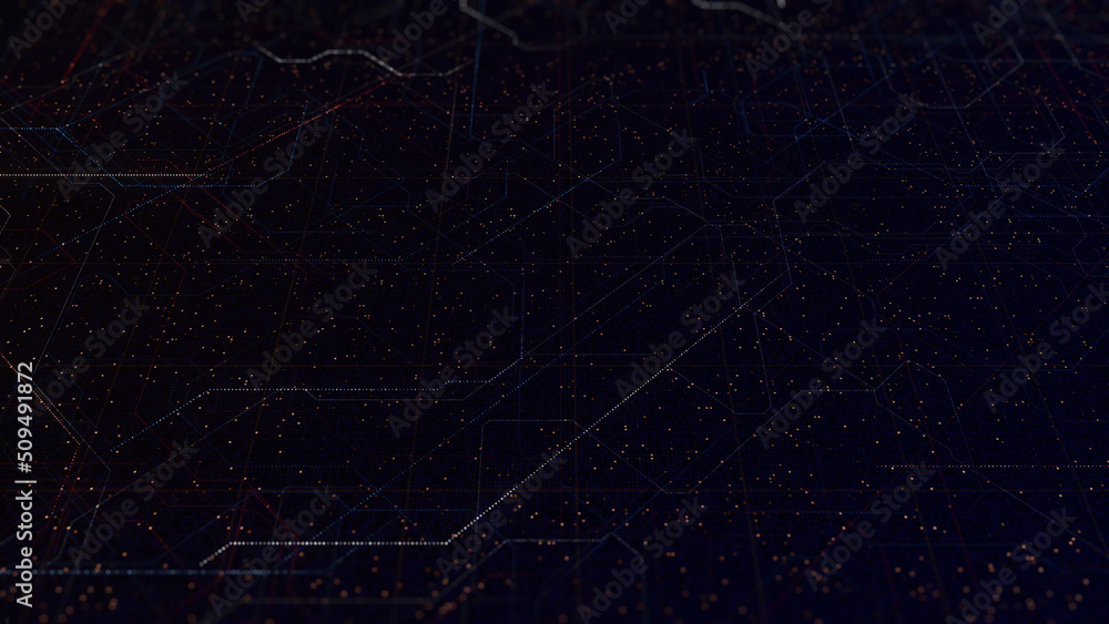 Poster lines moving in diagram on dark background. animation. beautiful technological background with glowi