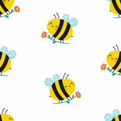 Obraz premium Seamless pattern with cute bee. Vector illustration