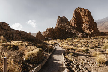 The nature track through the rocks in Teide National Park, Tenerife.