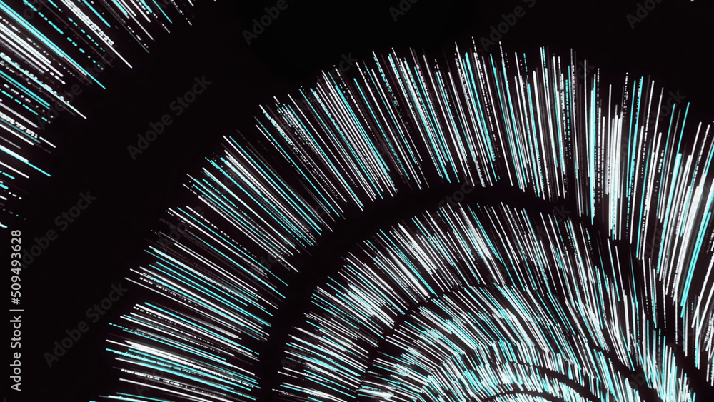 Poster abstract rotating black sphere surrounded by millions of rays. animation. motion graphics with space