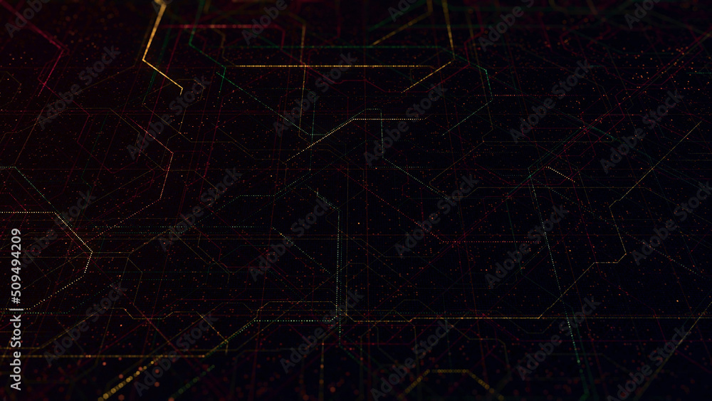 Poster lines moving in diagram on dark background. animation. beautiful technological background with glowi