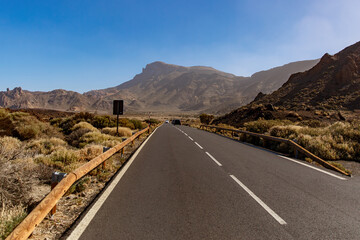 The scenic road through rocks and desert.