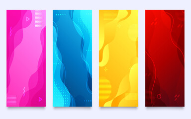 Abstract liquid memphis cover abstract color set. Bright color fluid backdrop wallpaper business card web banner design geometric free form melted gradient billboard ads hipster cyber trendy vector