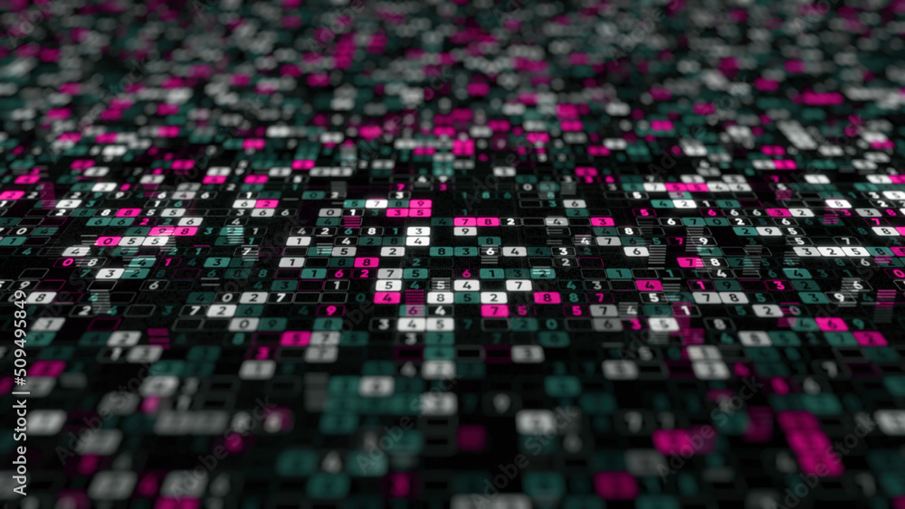 Aufkleber abstract animation with plenty of digits changing their values on the black background. animation. d