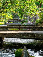 Fototapeta na wymiar 醒井宿を流れる地蔵川の風景