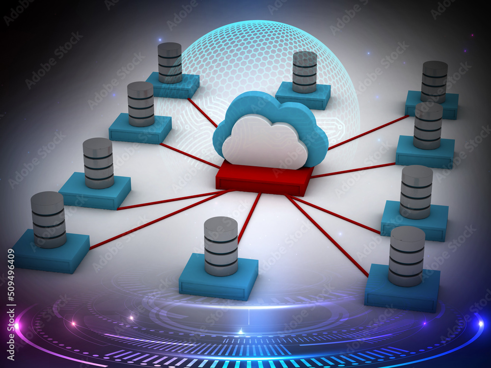 Poster 3d rendering cloud network with digital background