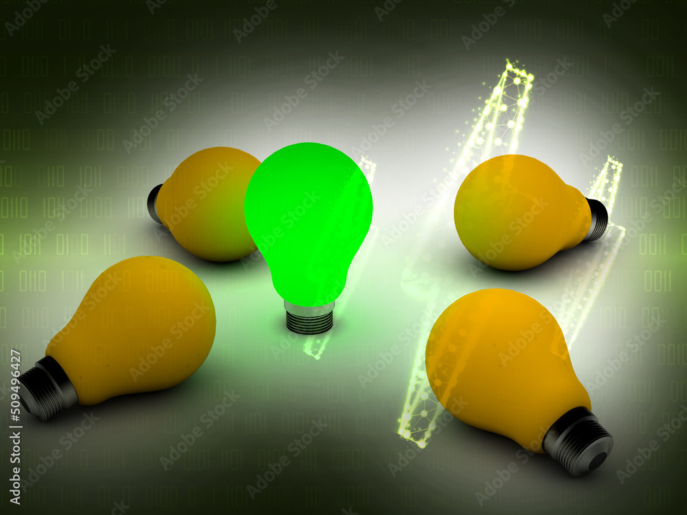 Poster 3d rendering bulb with digital background