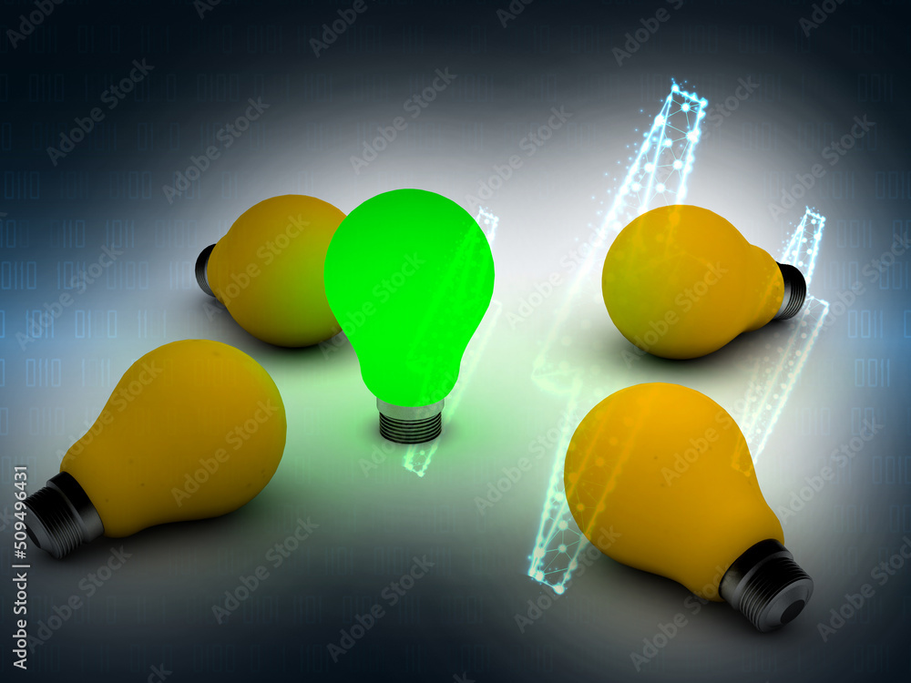 Poster 3d rendering bulb with digital background