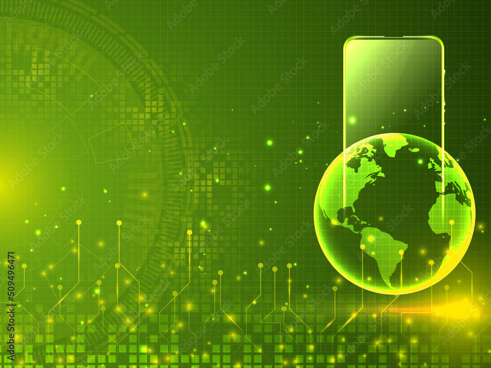 Poster world with internet devices. global communication technology. 2d render background