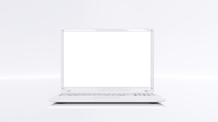 Laptop Mock-Up Minimal concept. White laptop isolated on white background, 3D Render.
