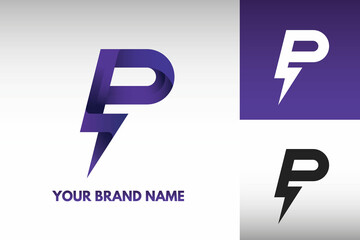 Logo Letter P Initial monogram Electric Power thunder Lightning Style Design Vector in Gradient and monochrome color - obrazy, fototapety, plakaty