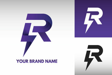 Logo Letter R PR  Initial monogram Electric Power thunder Lightning Style Design Vector in Gradient and monochrome color