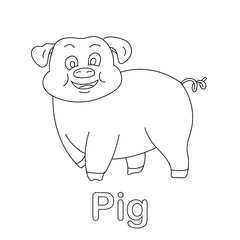 Pig coloring page line art animal vector