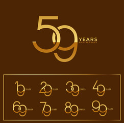 set anniversary gold color logotype style with overlapping number on brown and white background