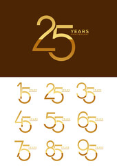set anniversary gold color logotype style with overlapping number on brown and white background