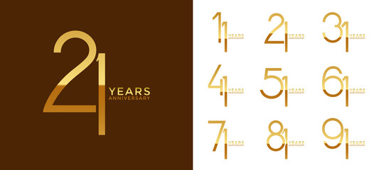 set anniversary gold color logotype style with overlapping number on brown and white background