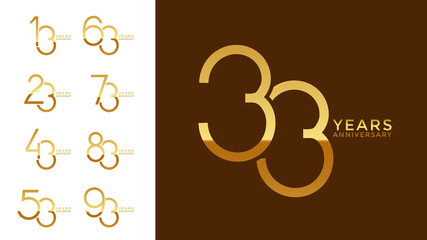 set anniversary gold color logotype style with overlapping number on brown and white background